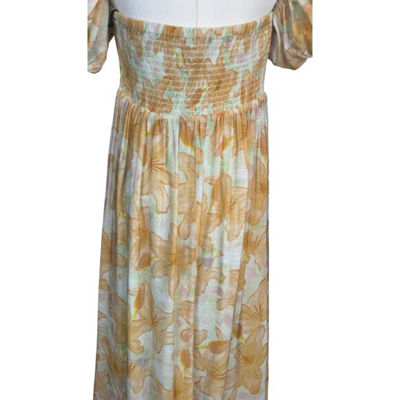 NWT ASTR XL The Label Orange Tropical Maxi Dress Puff Sleeves & Tie Front - Picture 14 of 16